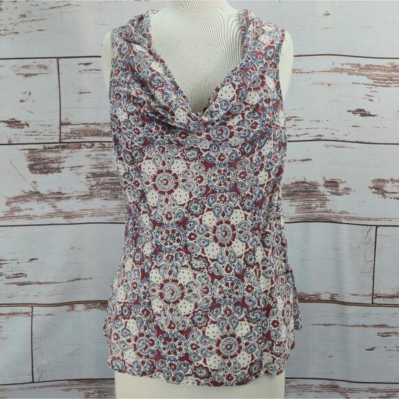 Fabindia 100% Cotton Sleeveless Top Red Blue Print Size Medium - Picture 1 of 7